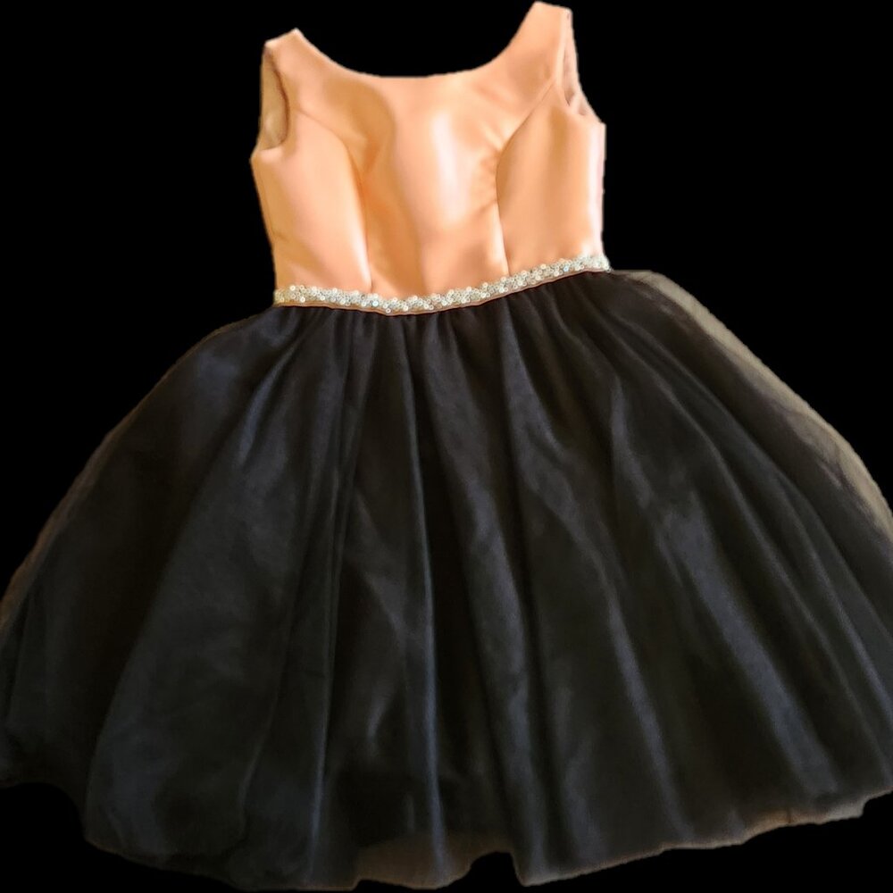 Ashley Lauren pink and black tulle cocktail dress for young girls age 9 to 12